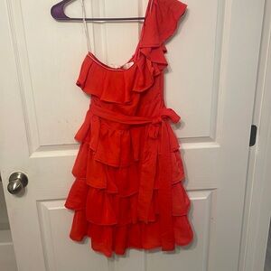 MM Couture One Shoulder Tiered Ruffle Cocktail Dress-S